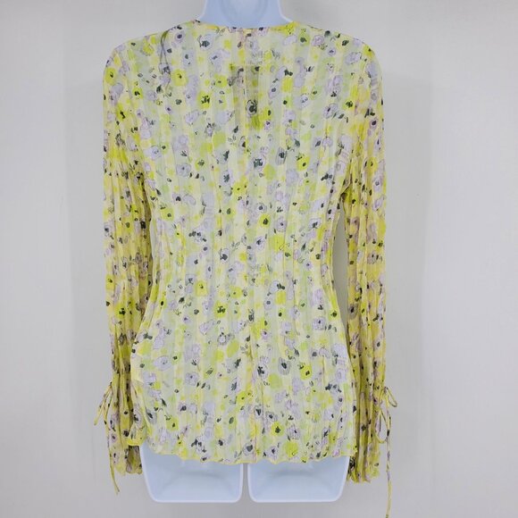 NWT H&M Yellow Floral Tie Sheer Fairy Top Shirt Small Spring Y2K Whimsigoth Flow - Picture 3 of 10